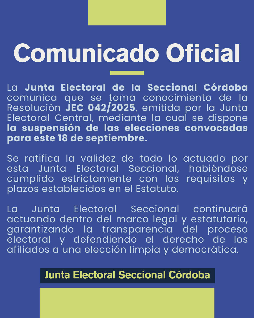 Comunicado de la Junta Electoral Seccional